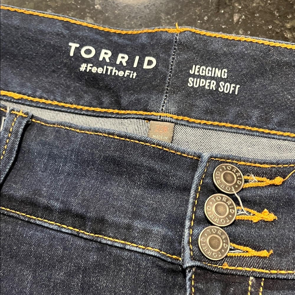 torrid Blue Skinny Jeans with Triple Button Waist - Picture 2 of 6